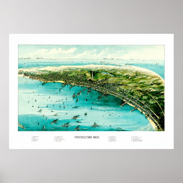 Pôster Mapa de Provincetown, Massachusetts, de 1910 (Frente)