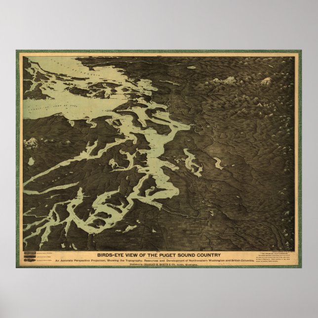Poster Mapa de Puget Sound de 1891 - Washington, coronel  (Frente)
