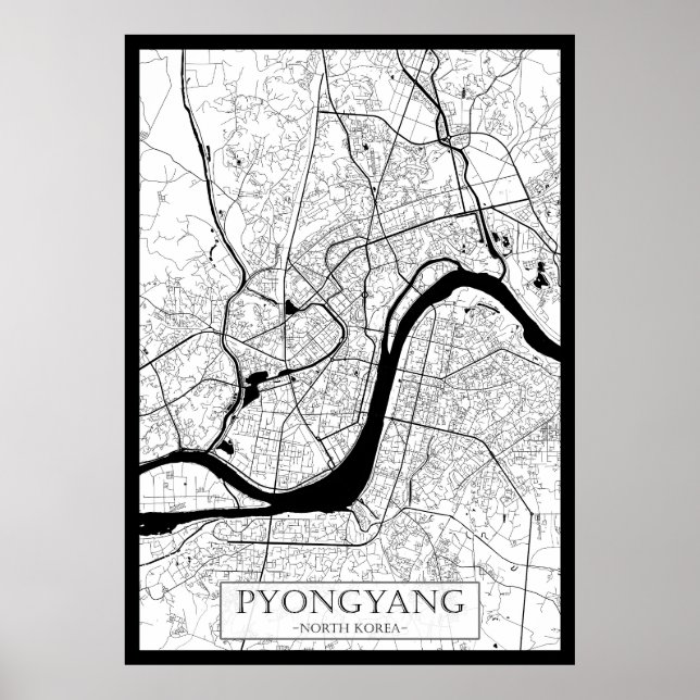 Poster Mapa de Pyongyang Coreia do Norte (Frente)