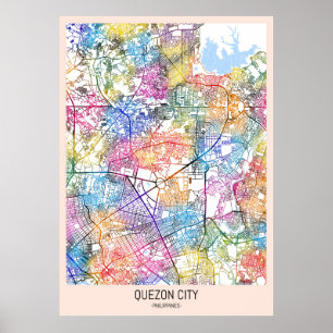 Poster Mapa de Quezon City Filipinas