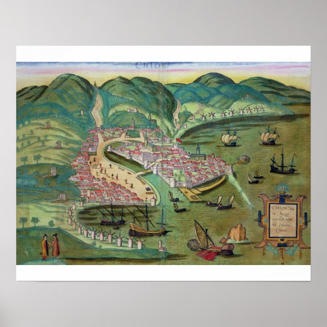Poster Mapa de Quios, de "Civitates Orbis Terrarum" por G (Frente)
