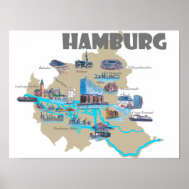 Pôster Mapa de realces de Hamburgo