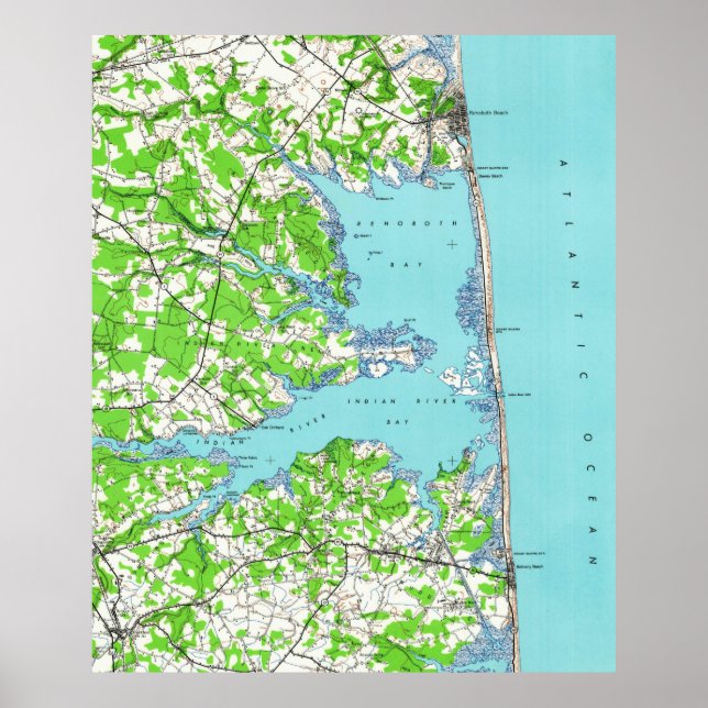 Pôster Mapa de Rehoboth Beach & Bethany Beach Delaware (1 (Frente)