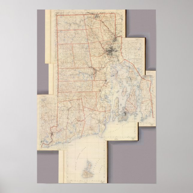Poster Mapa de Rhode Island composto (Frente)