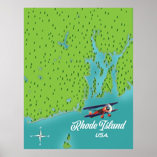 Poster Mapa de Rhode Island EUA (Frente)