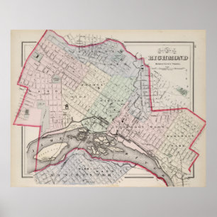 Poster Mapa de Richmond Virginia (1884)