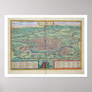 Pôster Mapa de Roma, de "Civitates Orbis Terrarum" pelo