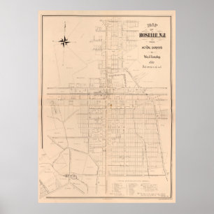 Poster Mapa de Roselle NJ (1887)