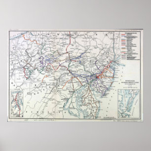 Poster Mapa de rota da estrada de ferro de Pensilvânia d