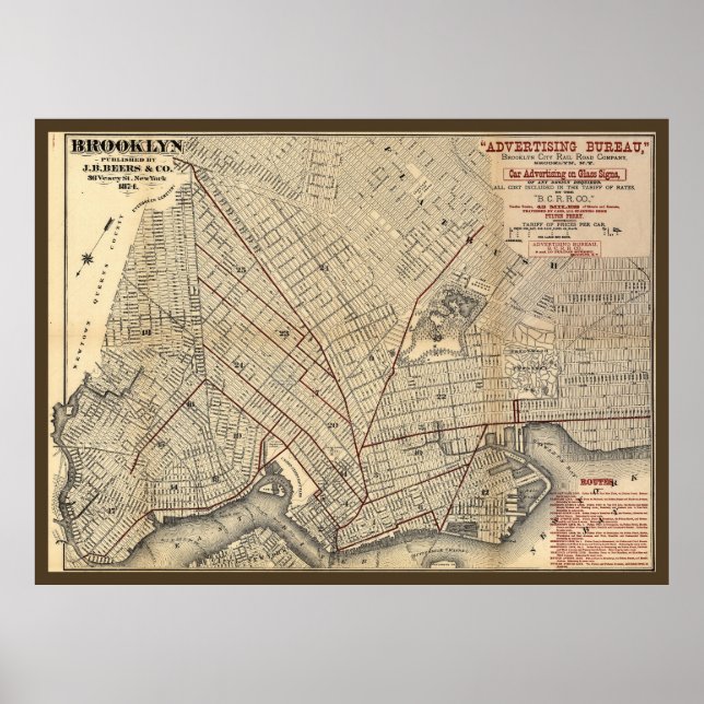 Pôster Mapa de rotas da Companhia Ferroviária Brooklyn Ci (Frente)