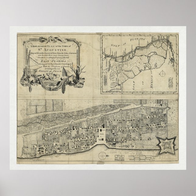 Poster Mapa de Ruas. Augustine Florida (1764) (Frente)