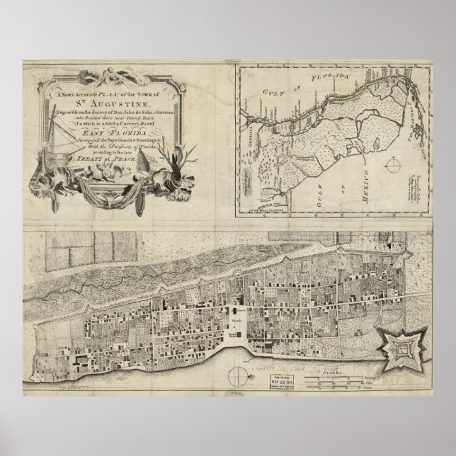 Poster Mapa de Ruas de Augustine FL (1764) (Frente)