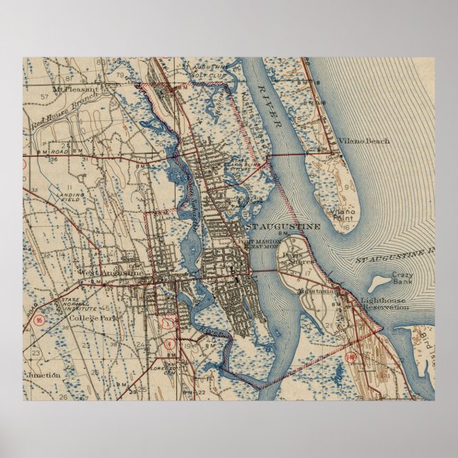 Pôster Mapa de Ruas de Augustine Florida (1937) (Frente)