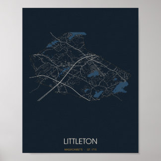 Poster Mapa de ruas de Littleton Massachusetts (Noite)