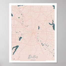 Poster Mapa de Ruas de Script de Cor Rosa e Azul do Texas