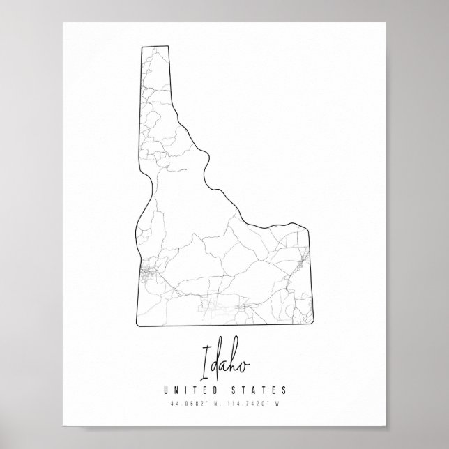 Poster Mapa de Ruas Mínimas de Idaho (Frente)