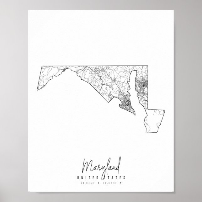 Poster Mapa de Ruas Mínimas de Maryland (Frente)