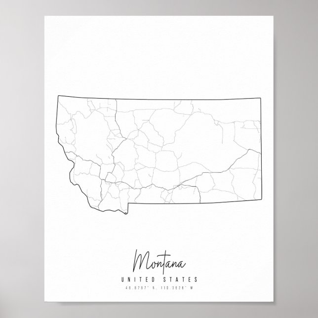 Poster Mapa de Ruas Mínimas de Montana (Frente)