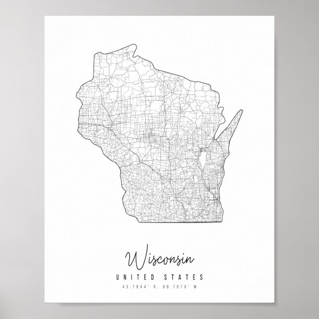 Poster Mapa de Ruas Mínimas de Wisconsin (Frente)