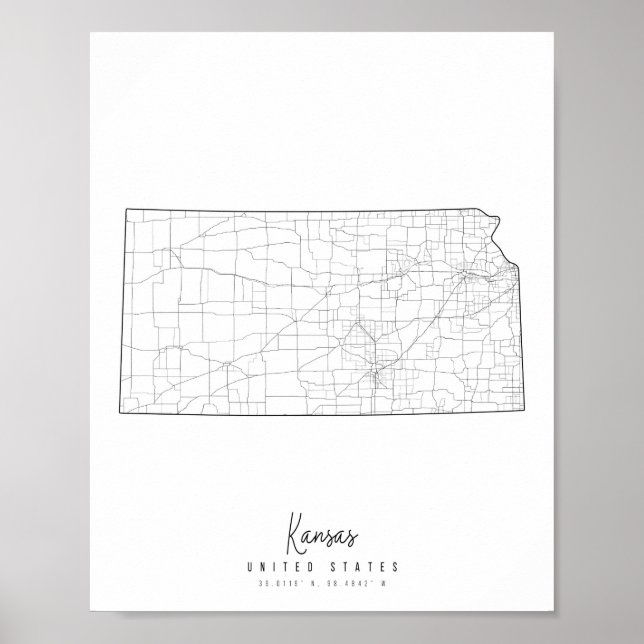 Poster Mapa de Ruas Mínimas do Kansas (Frente)