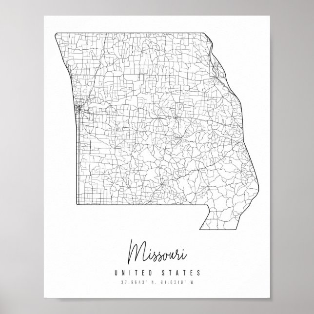 Poster Mapa de Ruas Mínimas do Missouri (Frente)