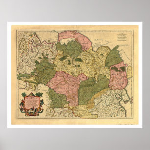 Poster Mapa de Rússia e de Sibéria 1706