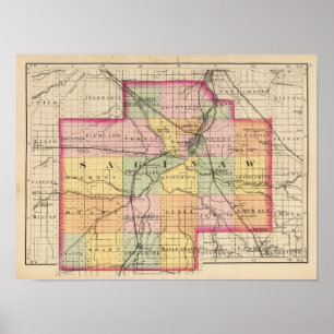 Pôster Mapa de Saginaw County, Michigan