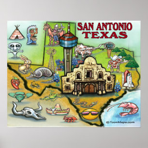 Poster Mapa de San Antonio TEXAS