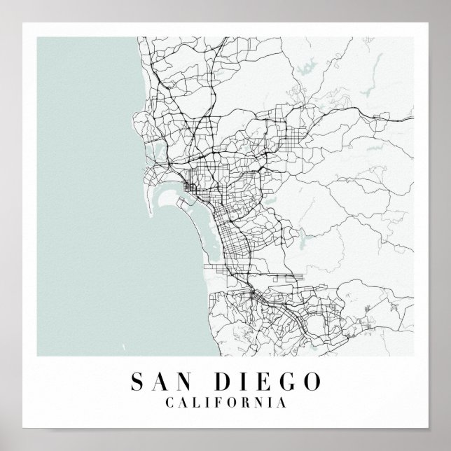 Poster Mapa de San Diego California Blue Water Street (Frente)