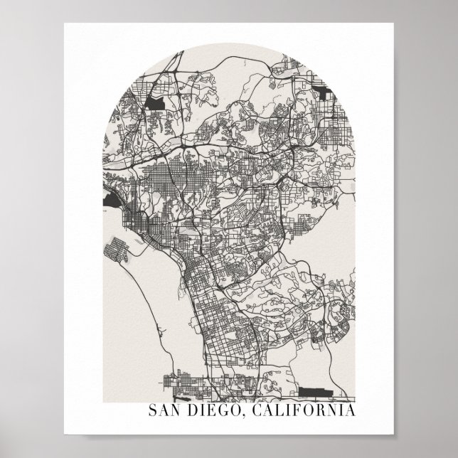 Poster Mapa de San Diego California Boho Minimamente (Frente)