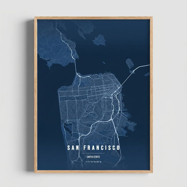 Poster Mapa de San Francisco em Azul para Decoração de Pa (Criador carregado)