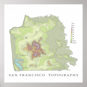 Poster Mapa de San Francisco Topo - 24x24 branco