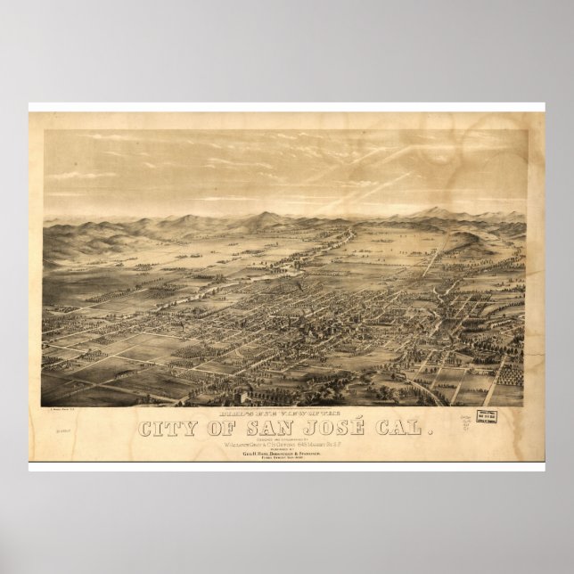 Pôster Mapa de San José, 1869 (Frente)