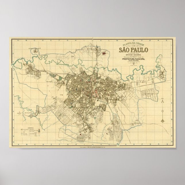 Poster Mapa de São Paulo Brasil 1916 (Frente)