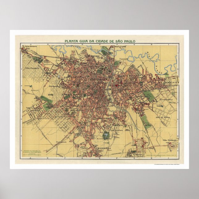 Pôster Mapa de São Paulo por Cococi 1913 (Frente)