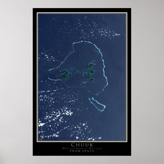 Pôster Mapa de Satélite da Micronésia de Chuuk Truk (Frente)