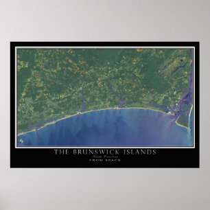 Poster Mapa de Satélite para as Ilhas Brunswick Carolina 