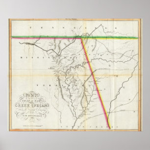 Poster Mapa de Seat da guerra entre indianos de The Creek