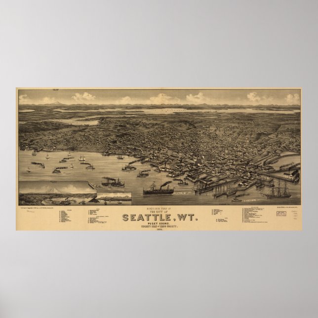 Poster Mapa de Seattle (1884) (Frente)