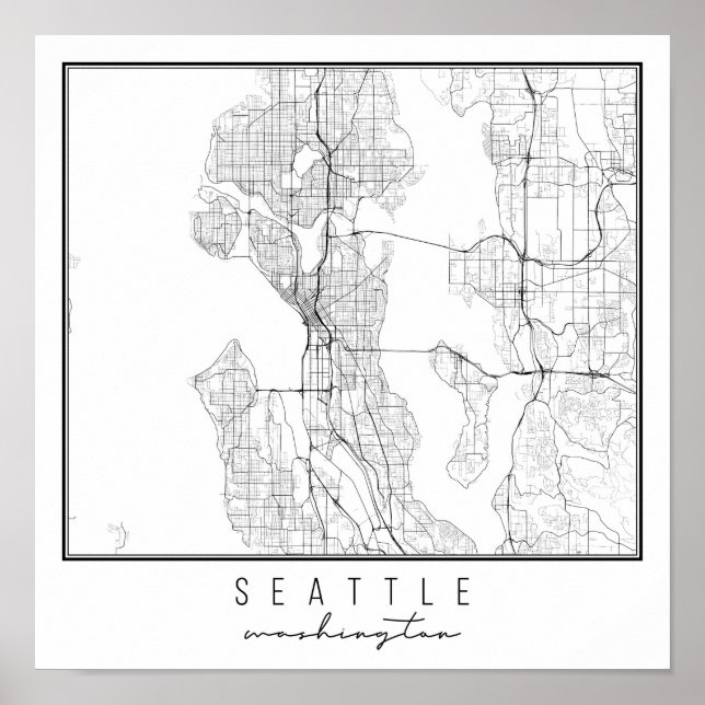 Poster Mapa de Seattle Washington Street (Frente)