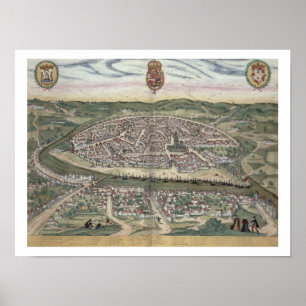 Poster Mapa de Sevilha, de "Civitates Orbis Terrarum"