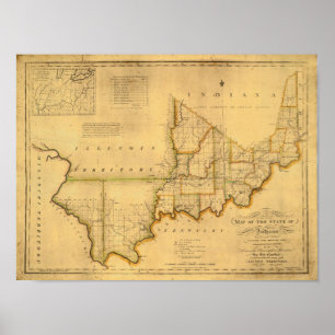 Poster Mapa de Shelton e de Kensett do estado de Indiana