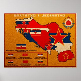 Poster Mapa de Sinalizador da Jugoslávia