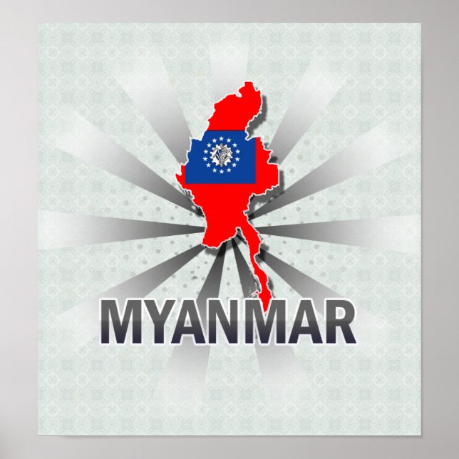 Pôster Mapa de Sinalizador de Myanmar 2.0 (Frente)