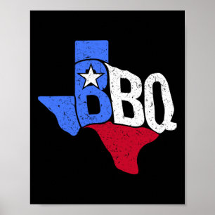 Poster Mapa De Sinalizador E Byrbecue Do Estado Do Texas 