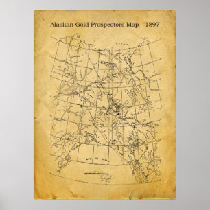 Pôster Mapa de sondagem Dourado do Alasca do vintage -