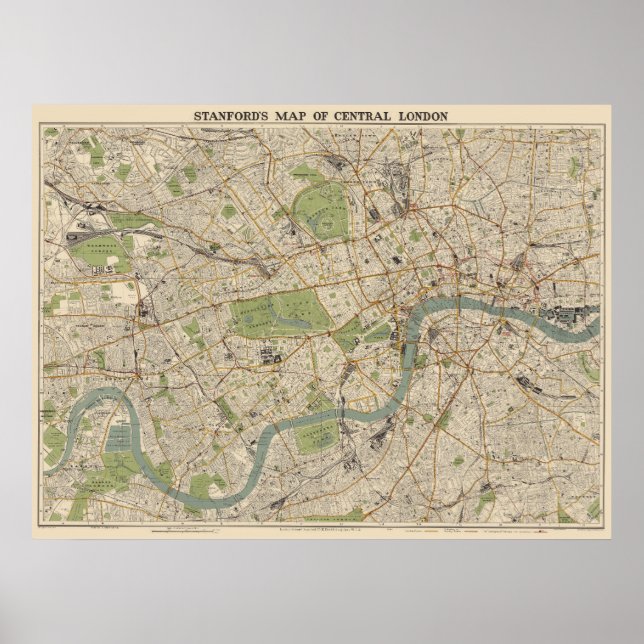 Poster Mapa de Stanford para o centro de Londres - Mapa d (Frente)