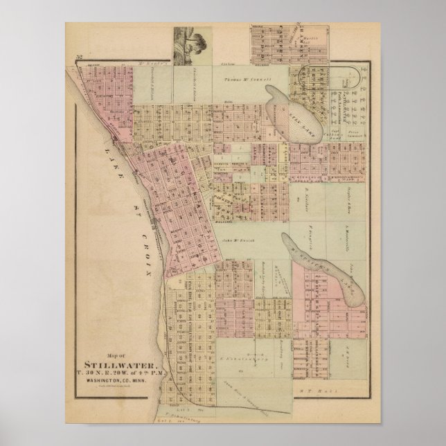 Pôster Mapa de Stillwater, Washington County, Minnesota (Frente)
