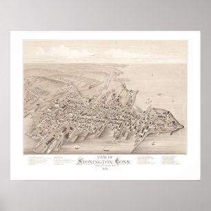 Pôster Mapa de Stonington, Connecticut em 1879
