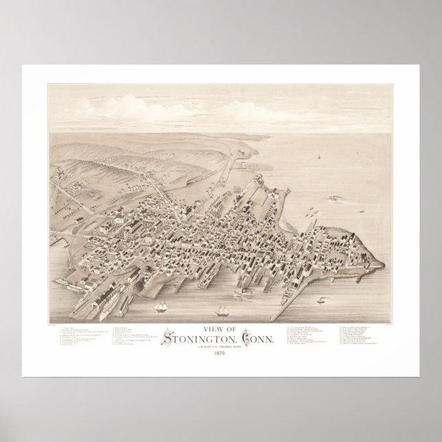 Pôster Mapa de Stonington, Connecticut em 1879 (Frente)